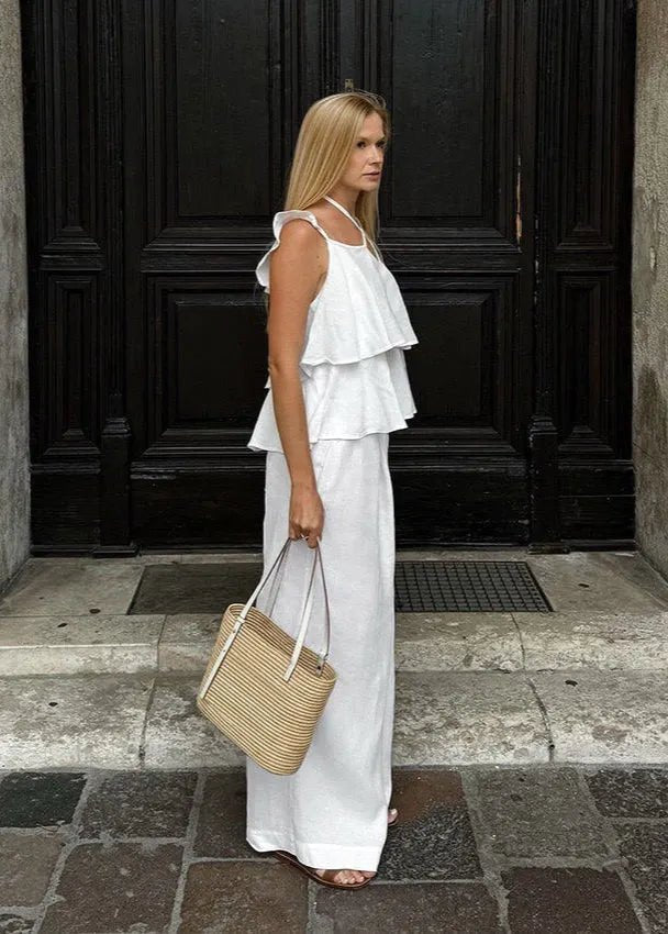Celeste Flowy Ruffle Top & Wide-Leg Pants Set