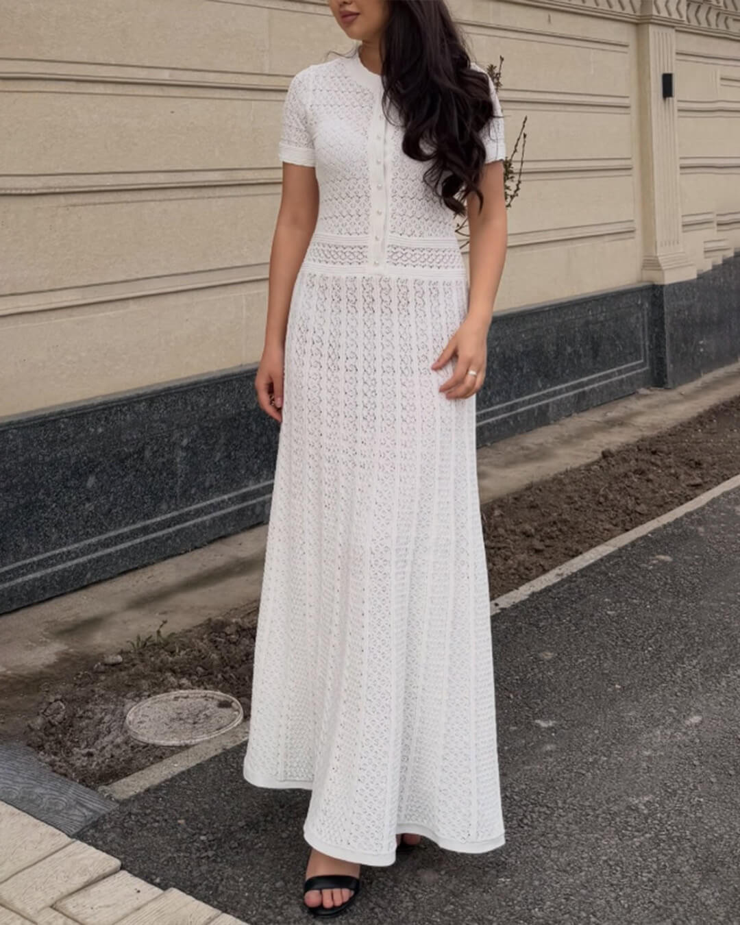 Celeste Half Button Knitted Midi Dress