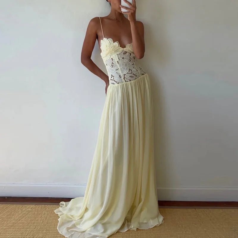 Celeste Lace Mesh Halter Evening Dress