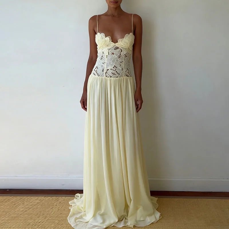 Celeste Lace Mesh Halter Evening Dress