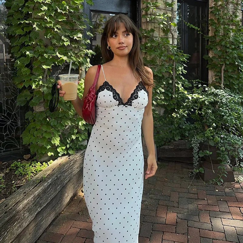 Celeste Lace Trim Polka Dot Dress