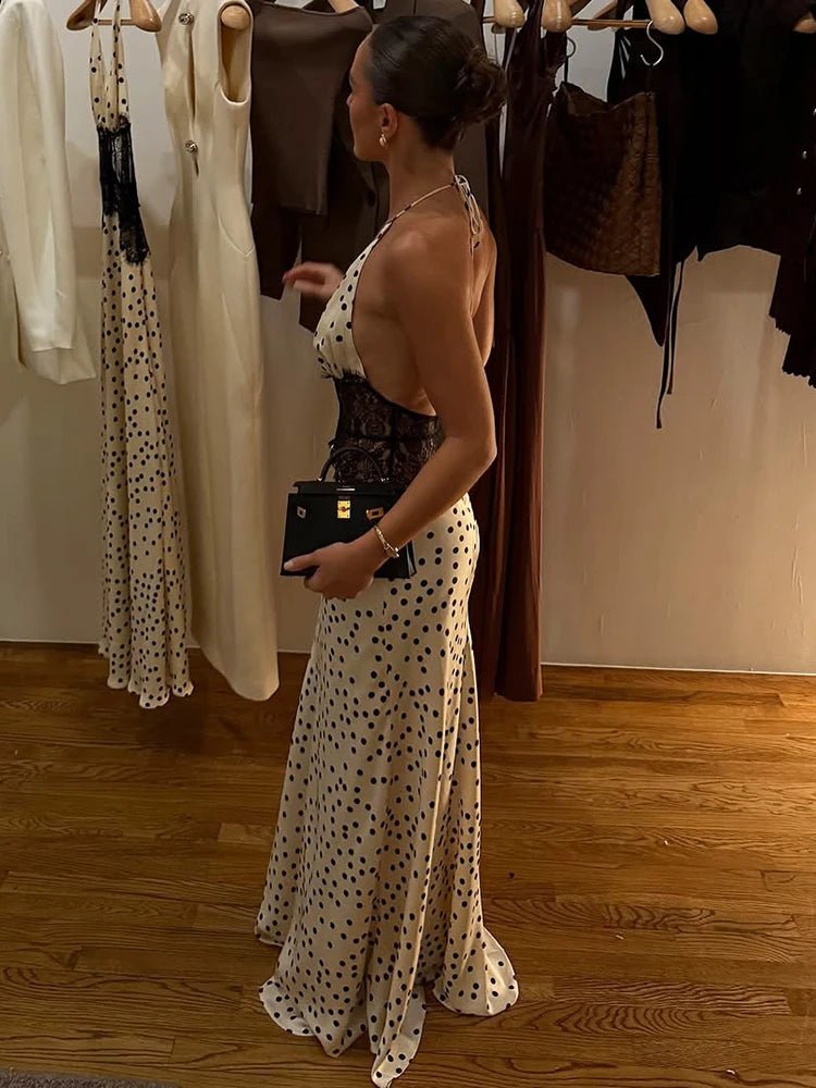 Celeste Polka Dot Halter Maxi Dress