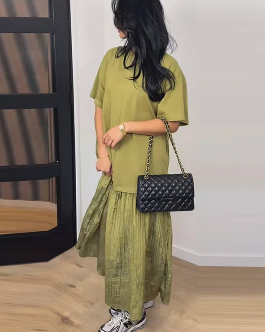 Eris Pleated Patchwork Midi Dress