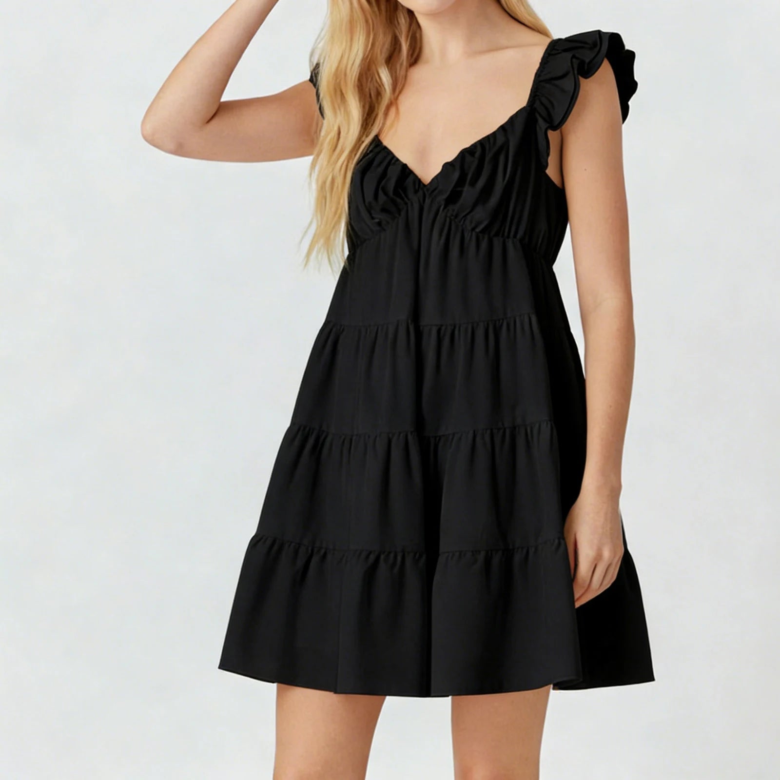 Eulalia Flutter Sleeve Tiered Mini Dress