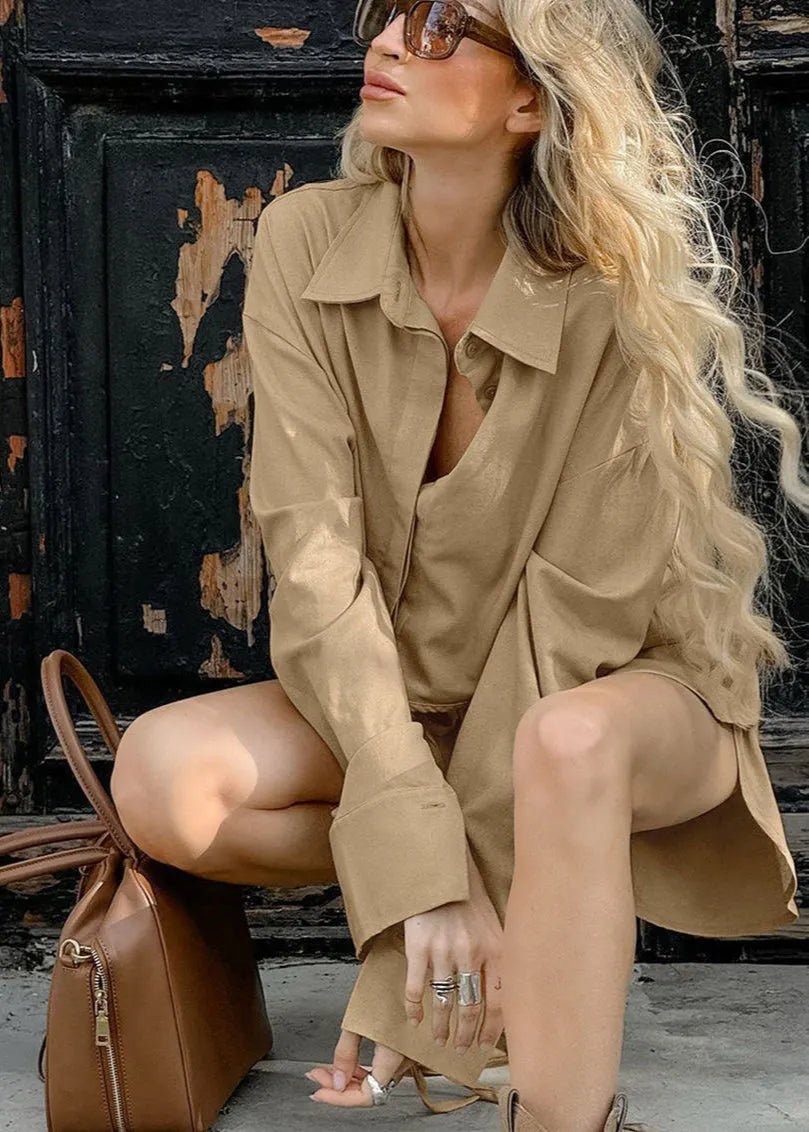 Gabrielle Cropped Shirt & Drawstring Shorts Set