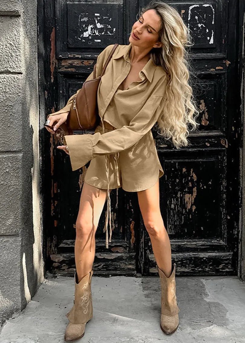 Gabrielle Cropped Shirt & Drawstring Shorts Set