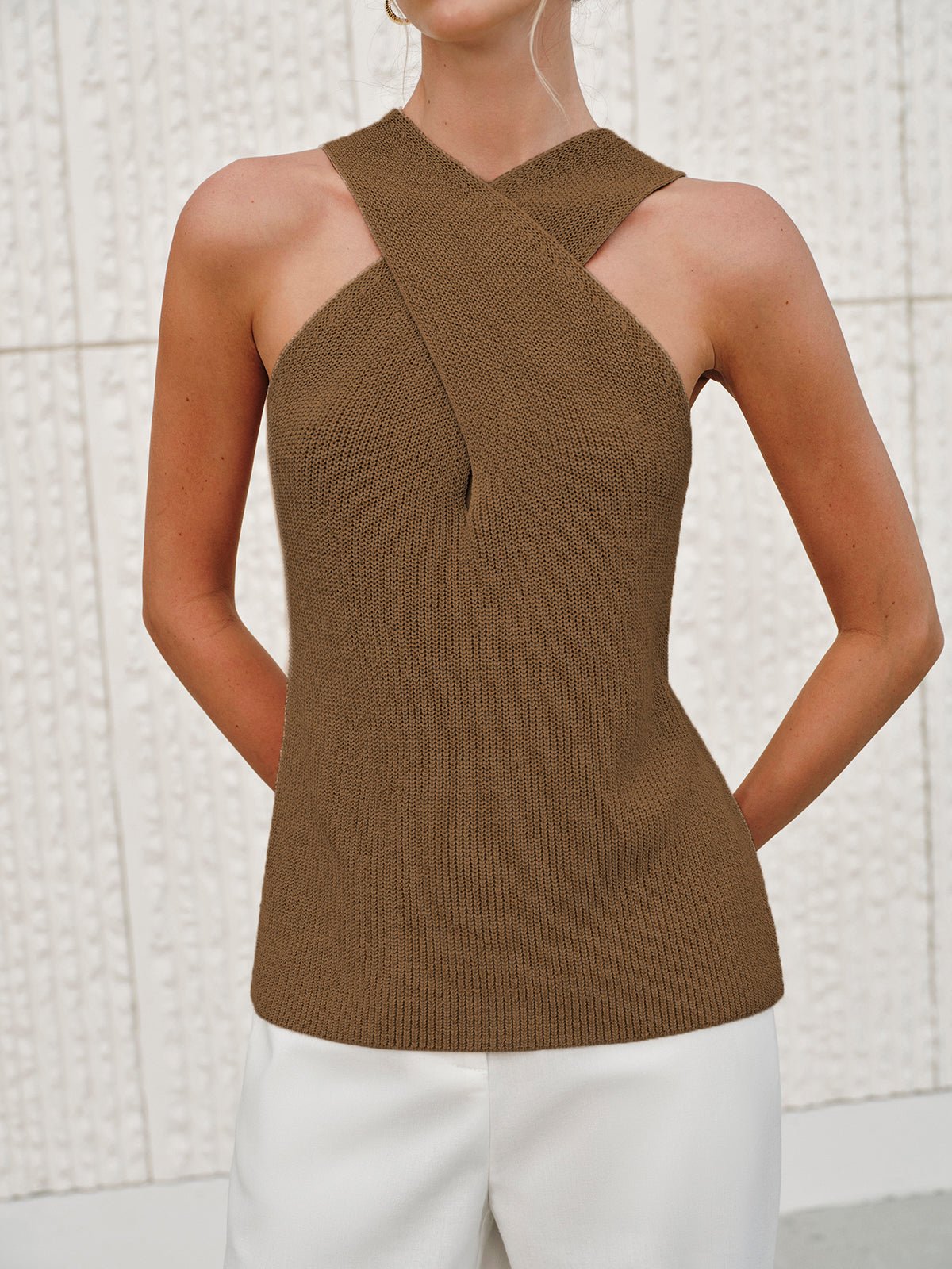 Ginny Halter Cross-Over Collar Tank Top