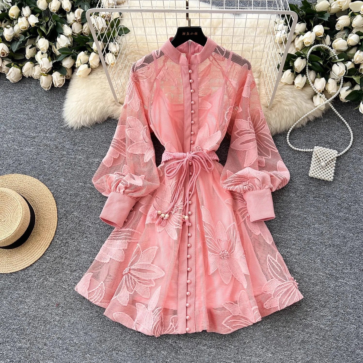 Hedy Embroidered Lace Belted Dress