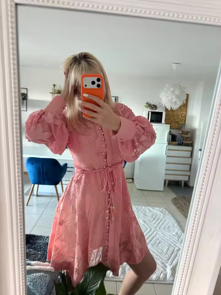 Hedy Embroidered Lace Belted Dress