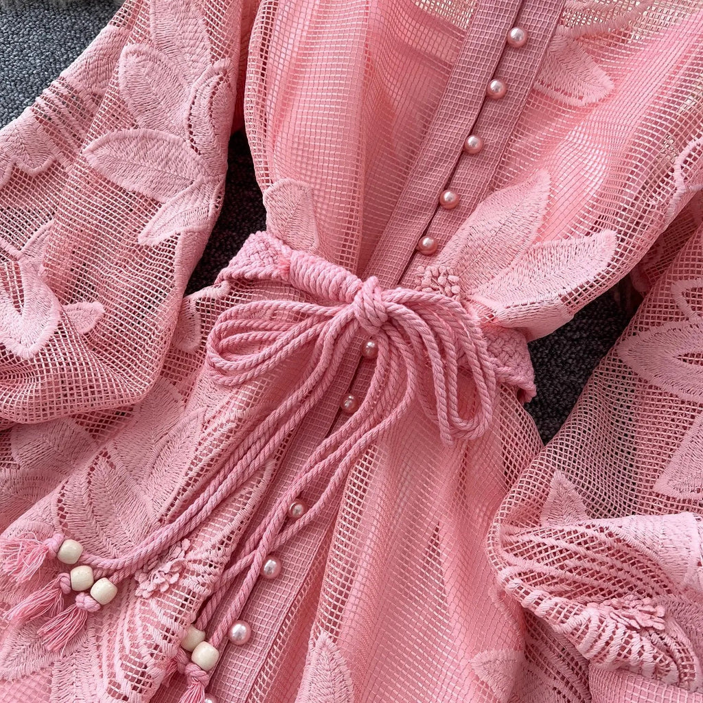 Hedy Embroidered Lace Belted Dress