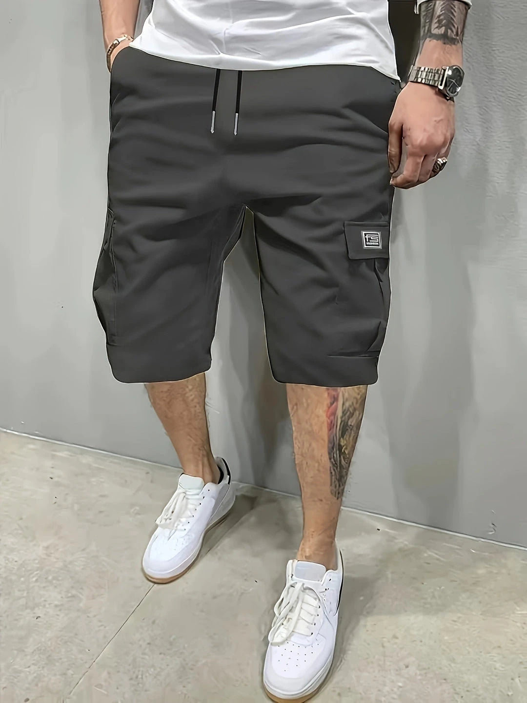 Men's Cargo Shorts | Long-Length Design with Adjustable Drawstring | Versatile Outdoor Shorts for Comfort and Utility