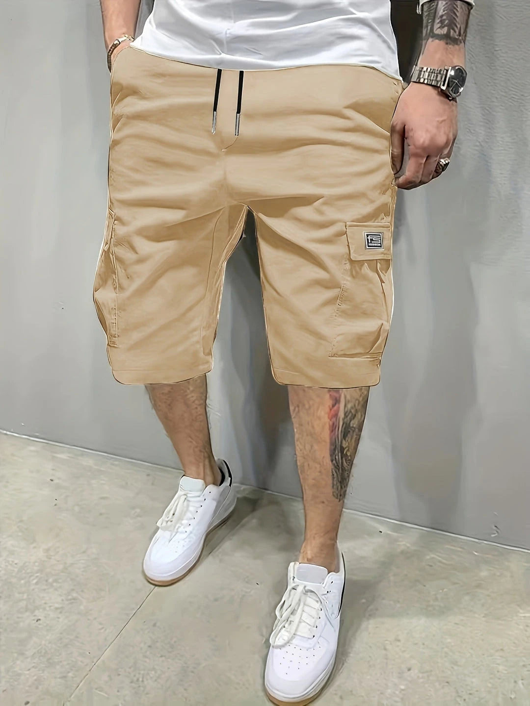 Men's Cargo Shorts | Long-Length Design with Adjustable Drawstring | Versatile Outdoor Shorts for Comfort and Utility