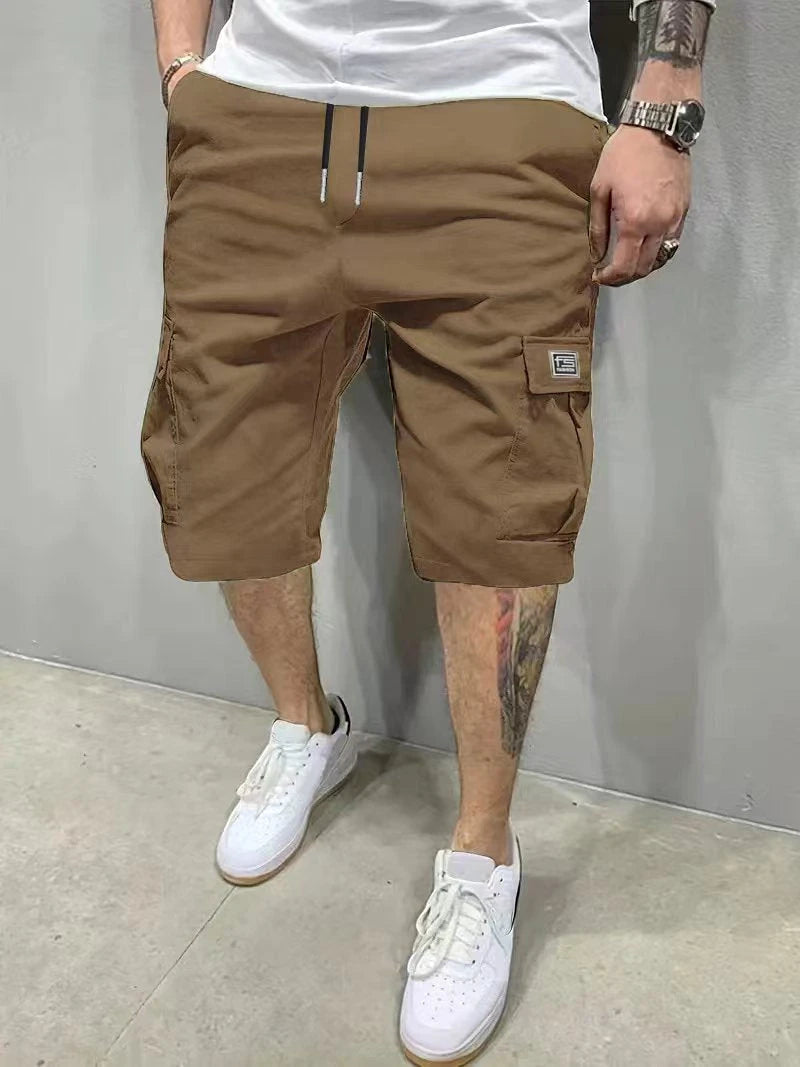 Men's Cargo Shorts | Long-Length Design with Adjustable Drawstring | Versatile Outdoor Shorts for Comfort and Utility