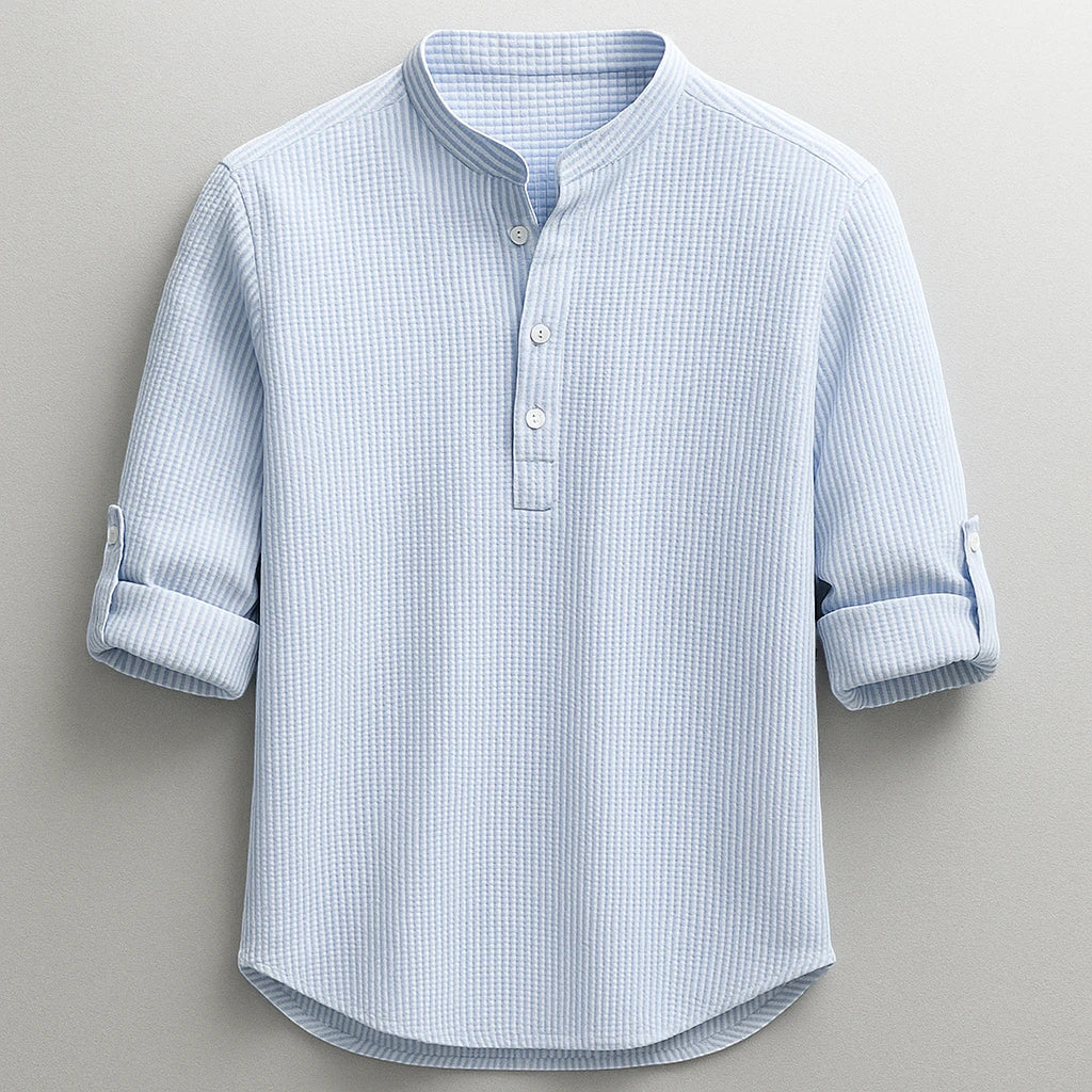 Men's Casual Work Shirt with Long Sleeve & Grandad Collar | Tailored Fit for Effortless Style