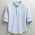 Men's Casual Work Shirt with Long Sleeve & Grandad Collar | Tailored Fit for Effortless Style
