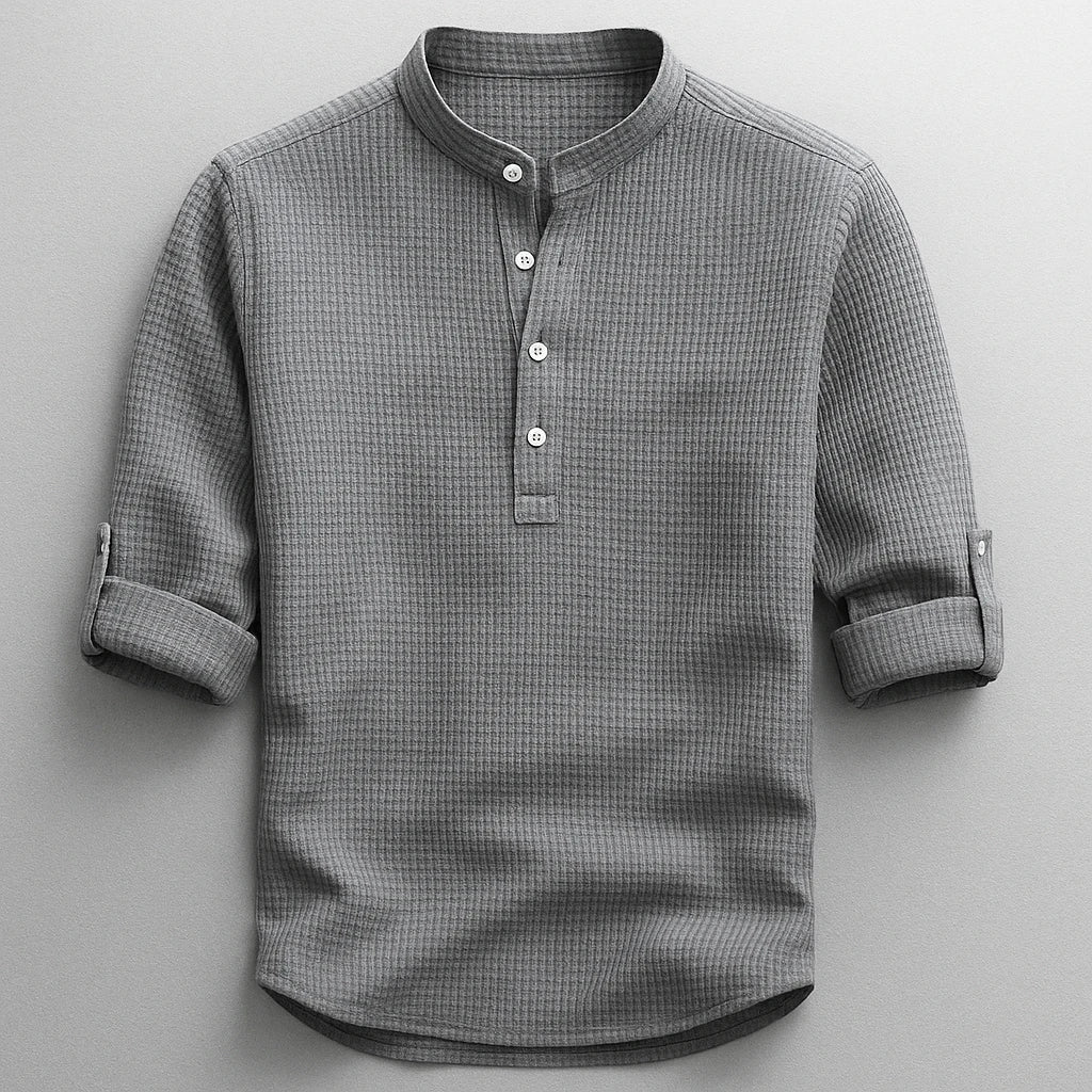 Men's Casual Work Shirt with Long Sleeve & Grandad Collar | Tailored Fit for Effortless Style
