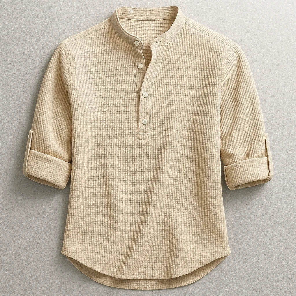 Men's Casual Work Shirt with Long Sleeve & Grandad Collar | Tailored Fit for Effortless Style