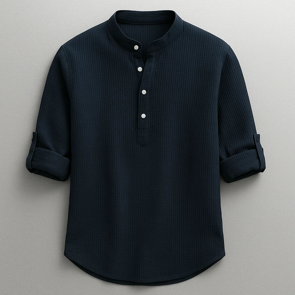 Men's Casual Work Shirt with Long Sleeve & Grandad Collar | Tailored Fit for Effortless Style