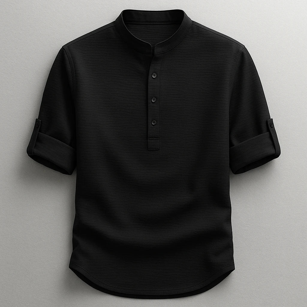 Men's Casual Work Shirt with Long Sleeve & Grandad Collar | Tailored Fit for Effortless Style