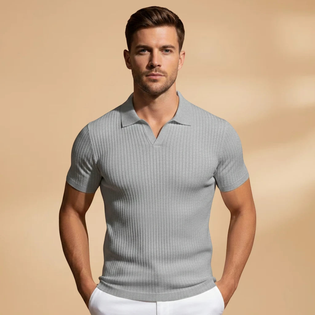 Men's Polo Shirt | Casual Slim Fit with Textured Vertical Design | Comfortable Scoop Neck for Everyday Style