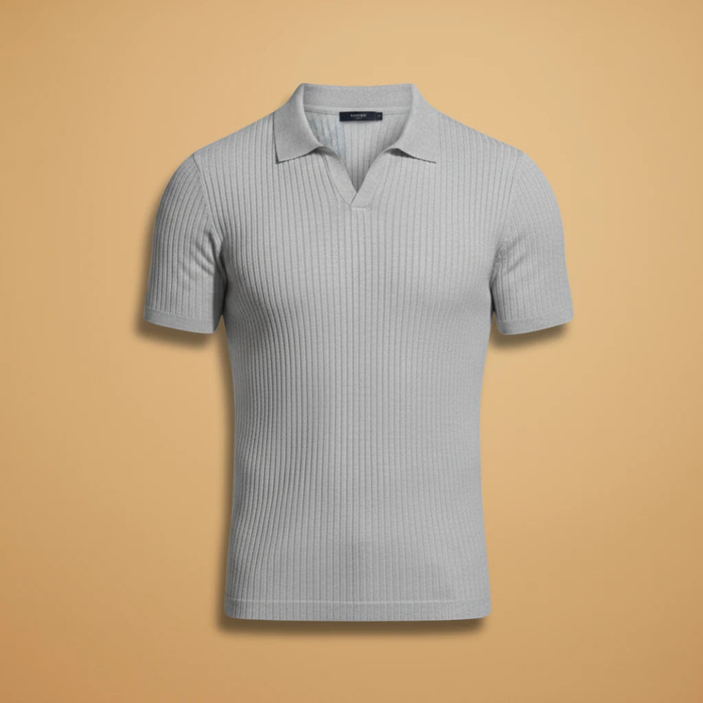 Men's Polo Shirt | Casual Slim Fit with Textured Vertical Design | Comfortable Scoop Neck for Everyday Style