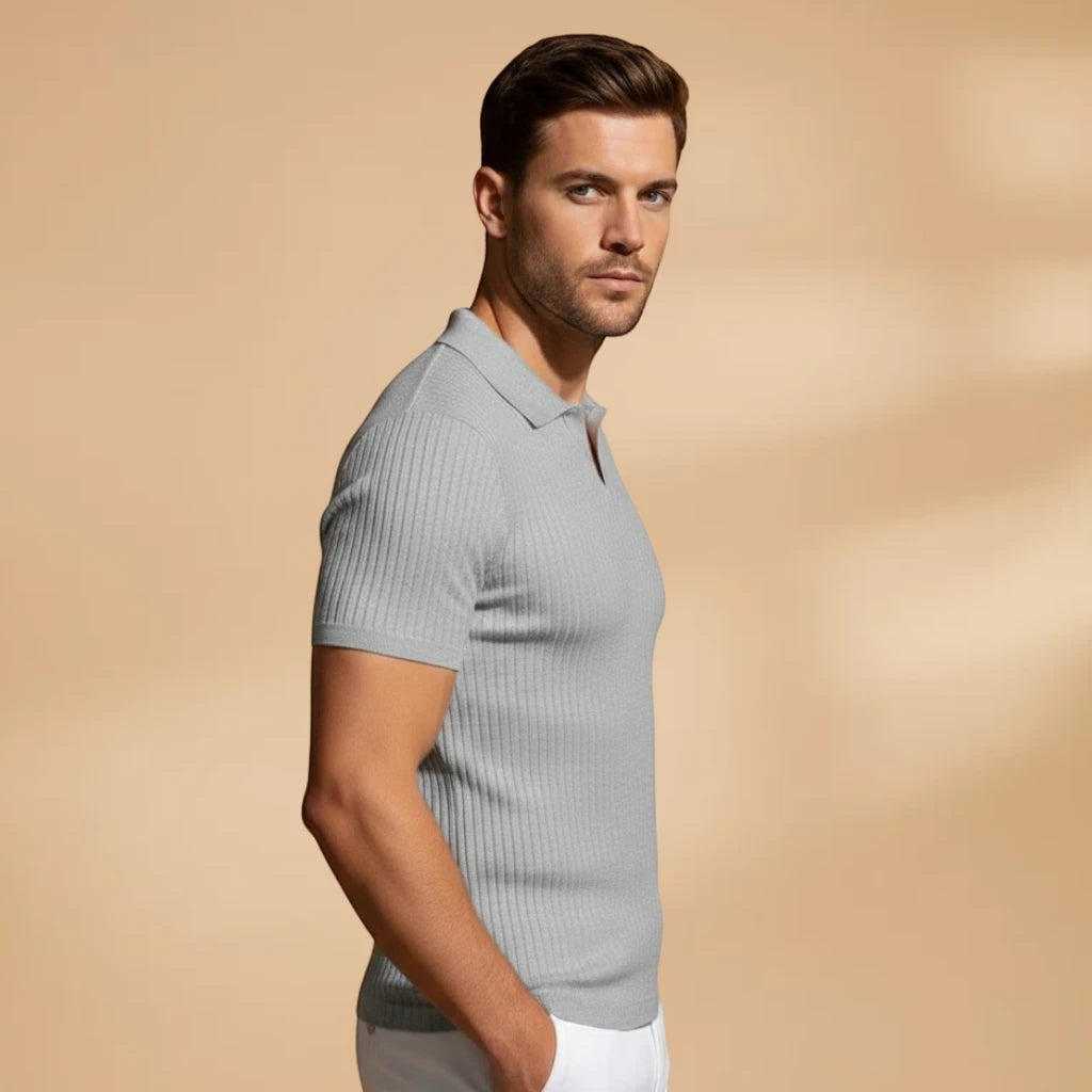 Men's Polo Shirt | Casual Slim Fit with Textured Vertical Design | Comfortable Scoop Neck for Everyday Style