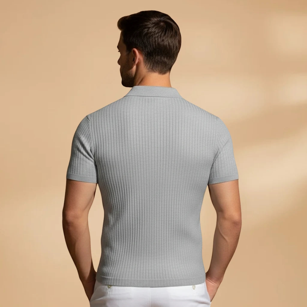 Men's Polo Shirt | Casual Slim Fit with Textured Vertical Design | Comfortable Scoop Neck for Everyday Style
