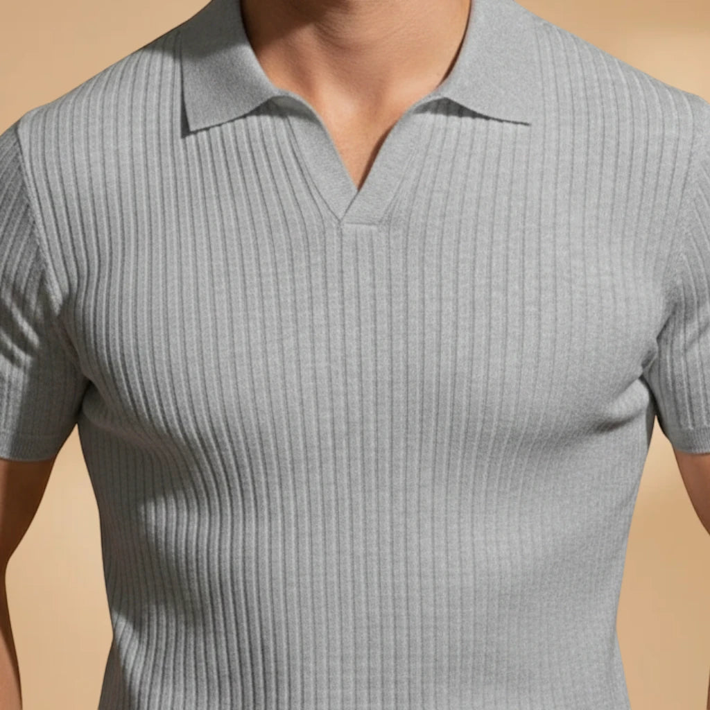 Men's Polo Shirt | Casual Slim Fit with Textured Vertical Design | Comfortable Scoop Neck for Everyday Style