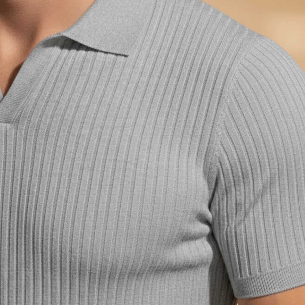 Men's Polo Shirt | Casual Slim Fit with Textured Vertical Design | Comfortable Scoop Neck for Everyday Style