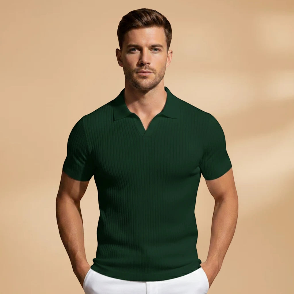 Men's Polo Shirt | Casual Slim Fit with Textured Vertical Design | Comfortable Scoop Neck for Everyday Style
