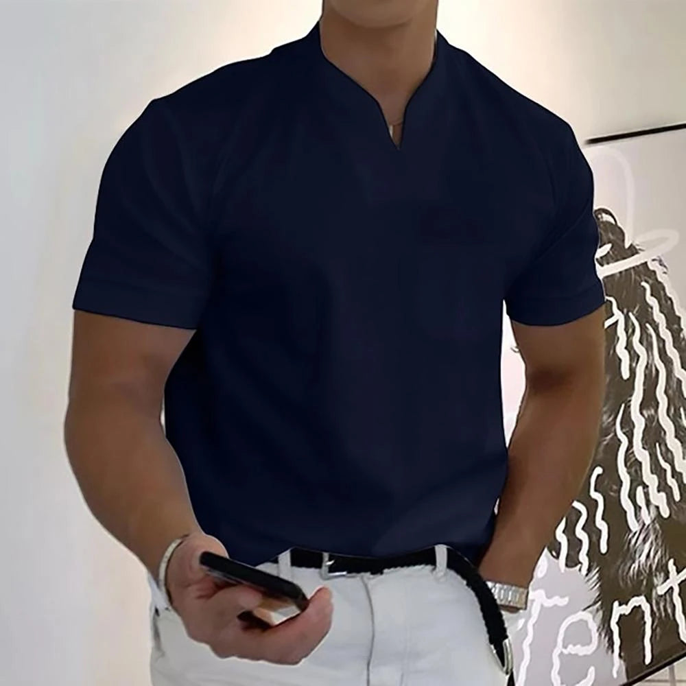 Modern Casual | Men's Slim Fit Shirt with Open V-Neck Design | Lightweight Fabric for Effortless Style