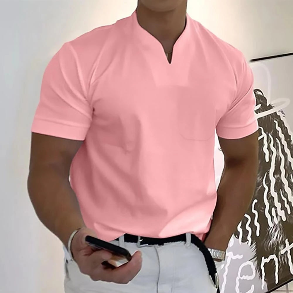 Modern Casual | Men's Slim Fit Shirt with Open V-Neck Design | Lightweight Fabric for Effortless Style