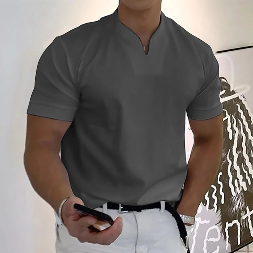 Modern Casual | Men's Slim Fit Shirt with Open V-Neck Design | Lightweight Fabric for Effortless Style