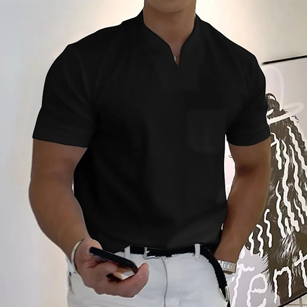 Modern Casual | Men's Slim Fit Shirt with Open V-Neck Design | Lightweight Fabric for Effortless Style