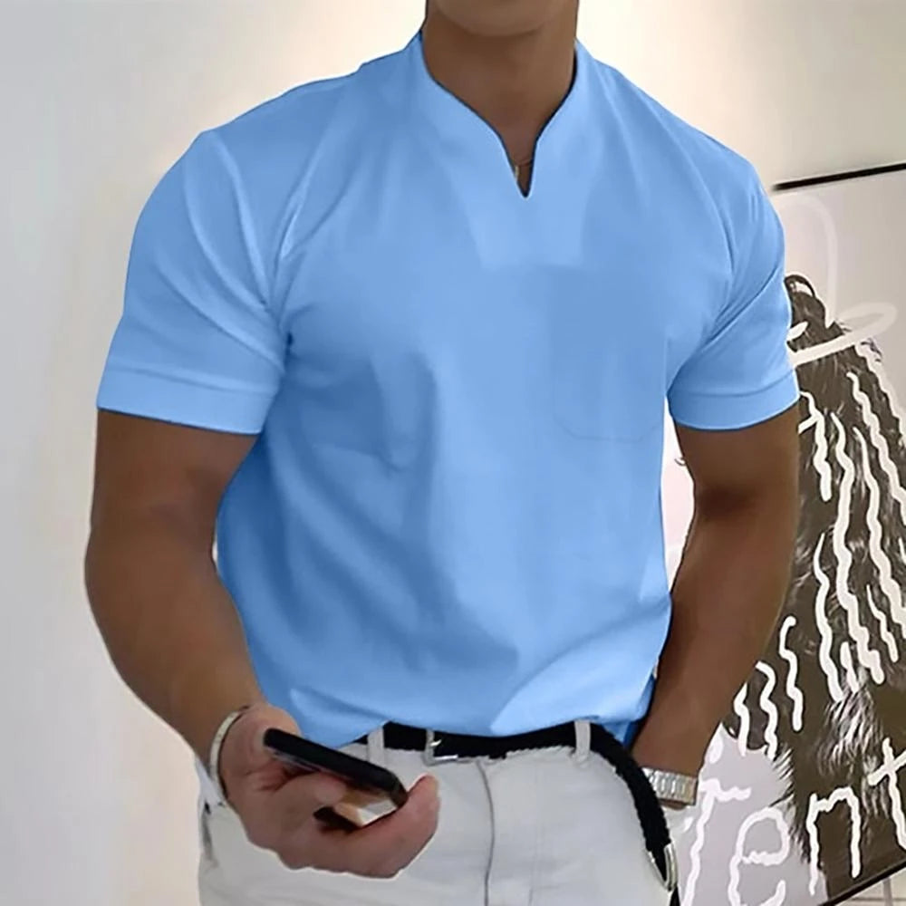 Modern Casual | Men's Slim Fit Shirt with Open V-Neck Design | Lightweight Fabric for Effortless Style