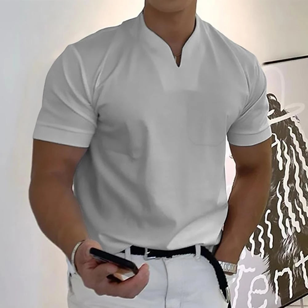 Modern Casual | Men's Slim Fit Shirt with Open V-Neck Design | Lightweight Fabric for Effortless Style