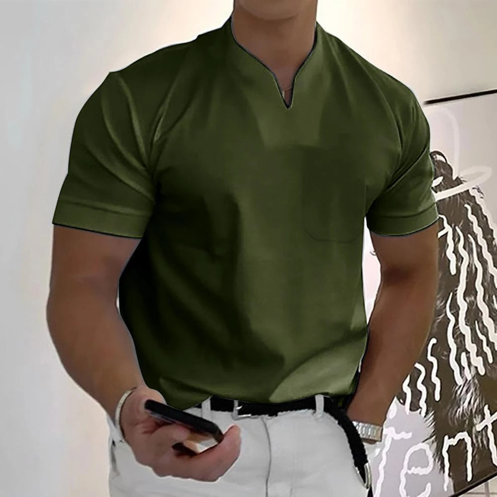 Modern Casual | Men's Slim Fit Shirt with Open V-Neck Design | Lightweight Fabric for Effortless Style