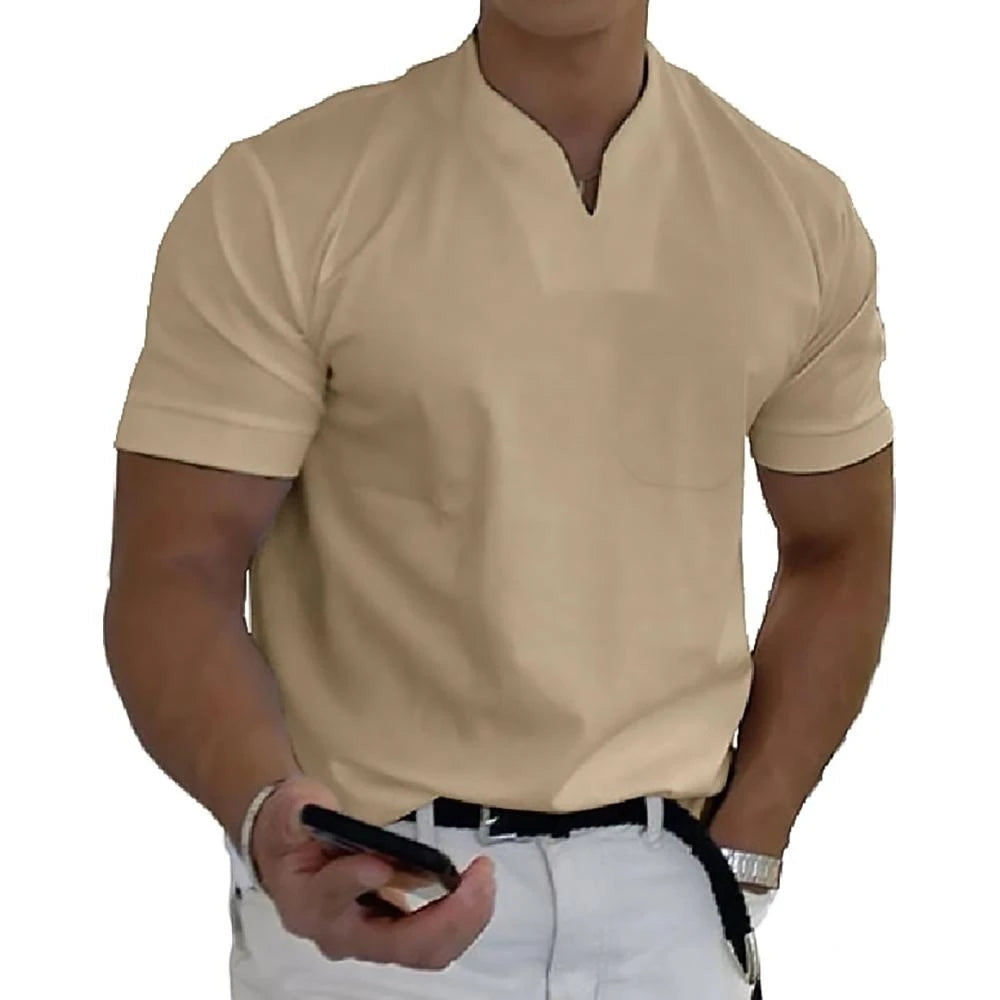 Modern Casual | Men's Slim Fit Shirt with Open V-Neck Design | Lightweight Fabric for Effortless Style