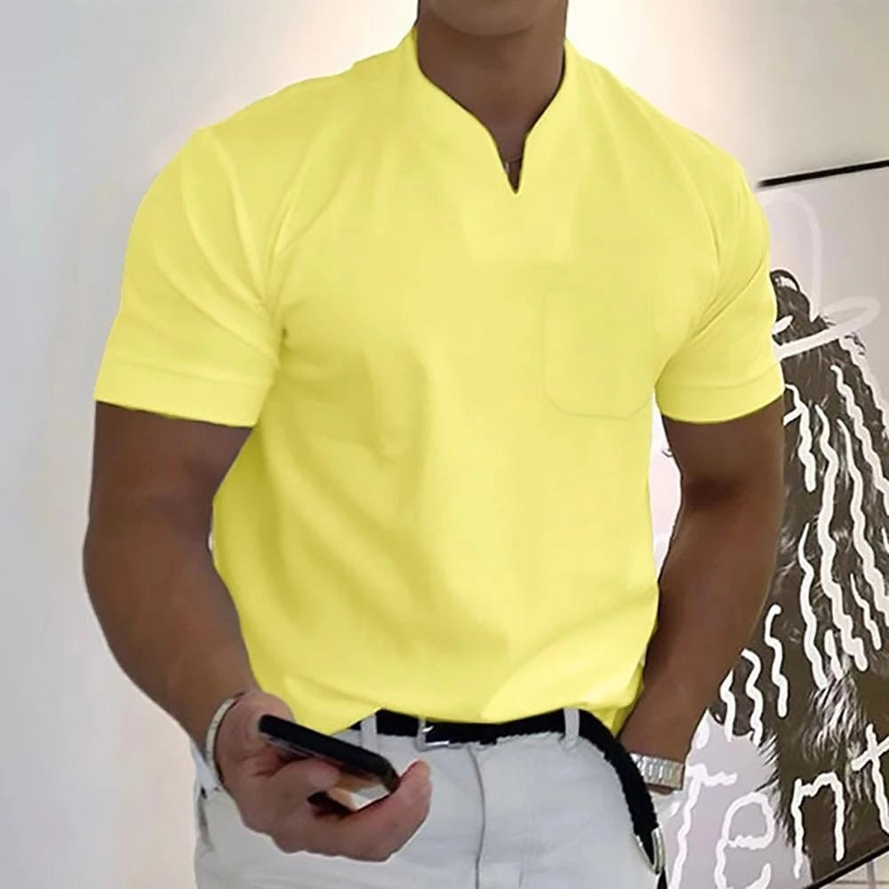 Modern Casual | Men's Slim Fit Shirt with Open V-Neck Design | Lightweight Fabric for Effortless Style