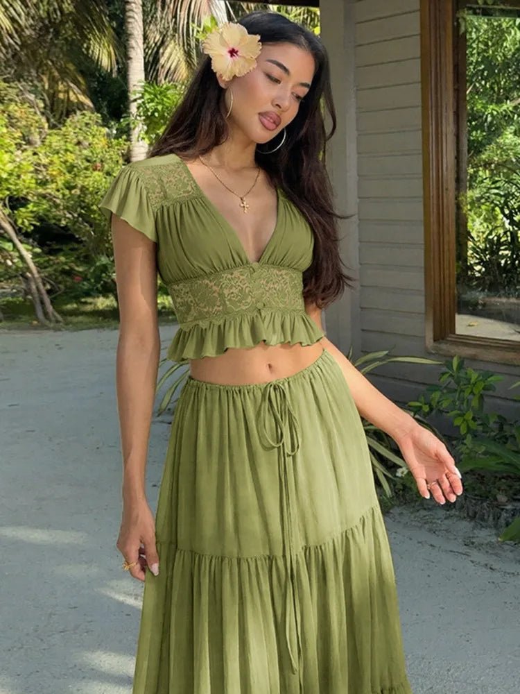 Morrigan Lace Chiffon Top & Skirt Set