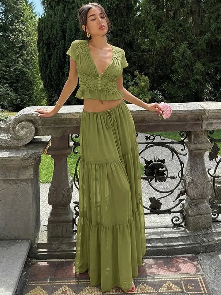Morrigan Lace Chiffon Top & Skirt Set