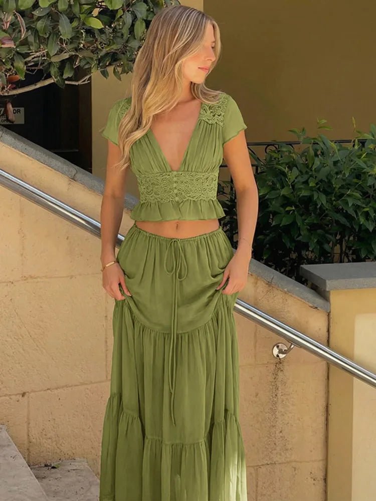 Morrigan Lace Chiffon Top & Skirt Set