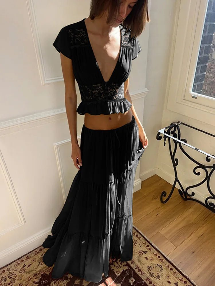 Morrigan Lace Chiffon Top & Skirt Set