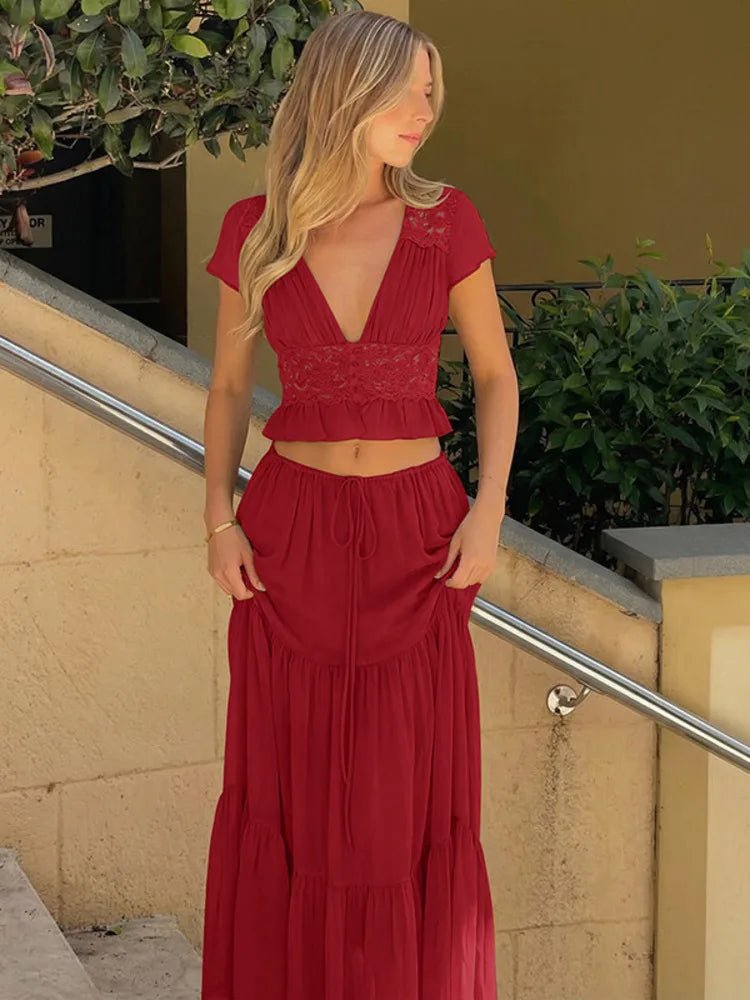 Morrigan Lace Chiffon Top & Skirt Set