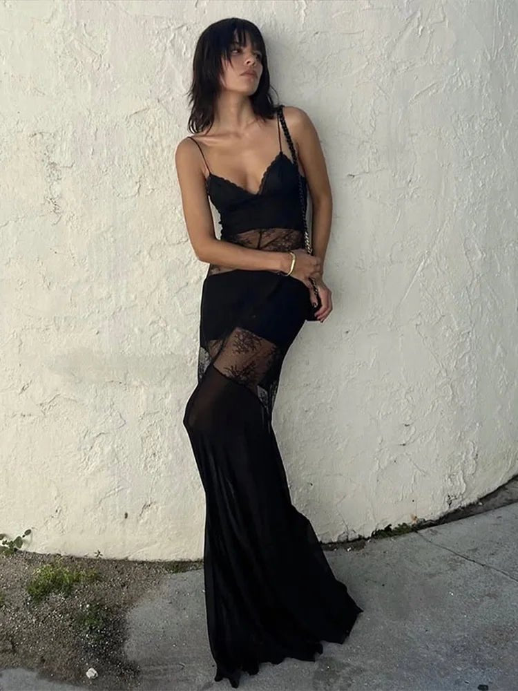 Ravenna Sheer Lace Slip Maxi Dress
