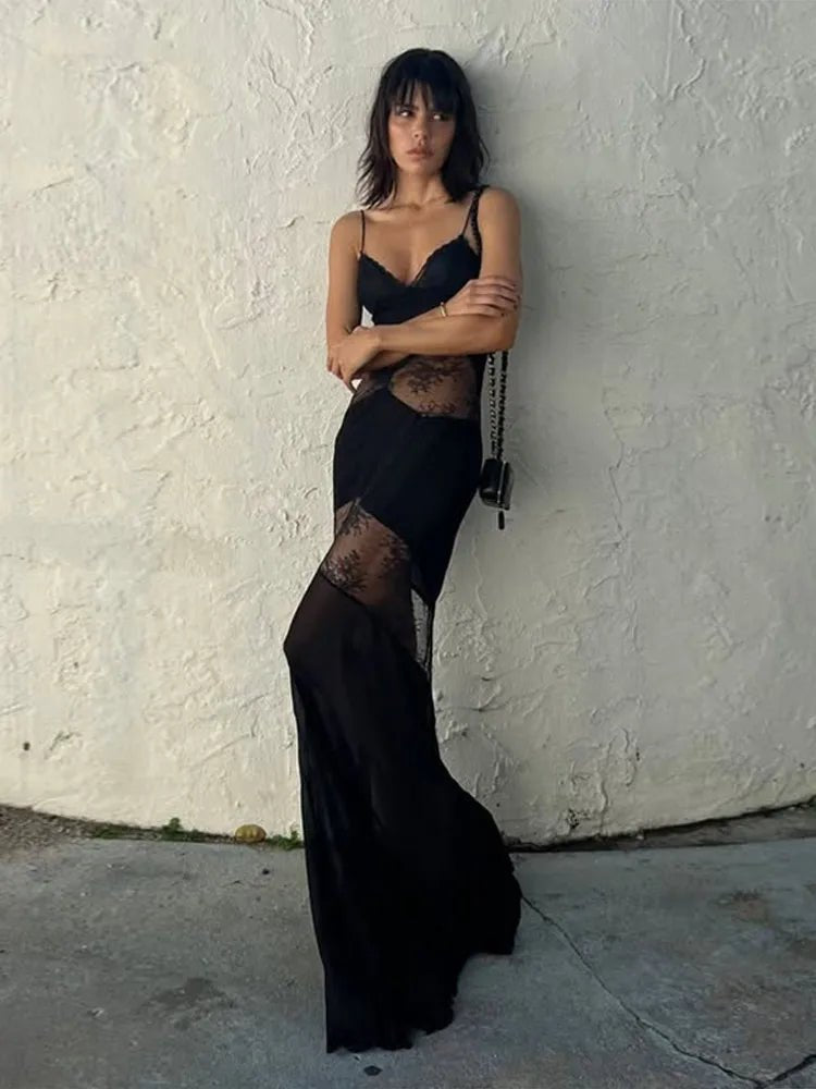Ravenna Sheer Lace Slip Maxi Dress