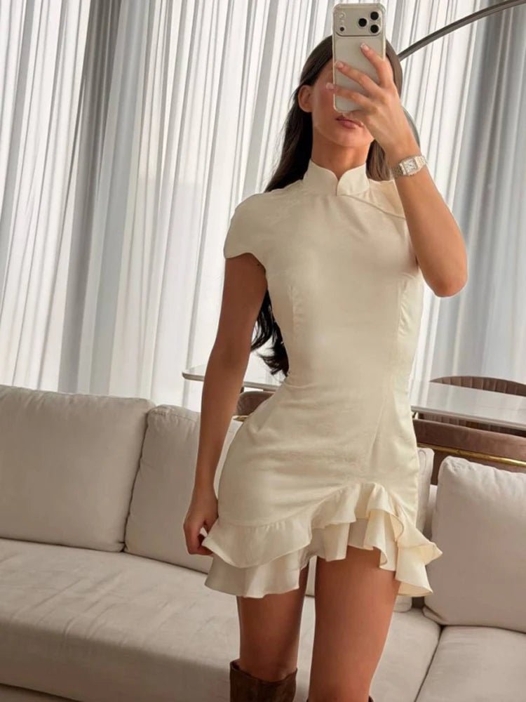 Reagan Satin Patchwork Lace Collar Dress