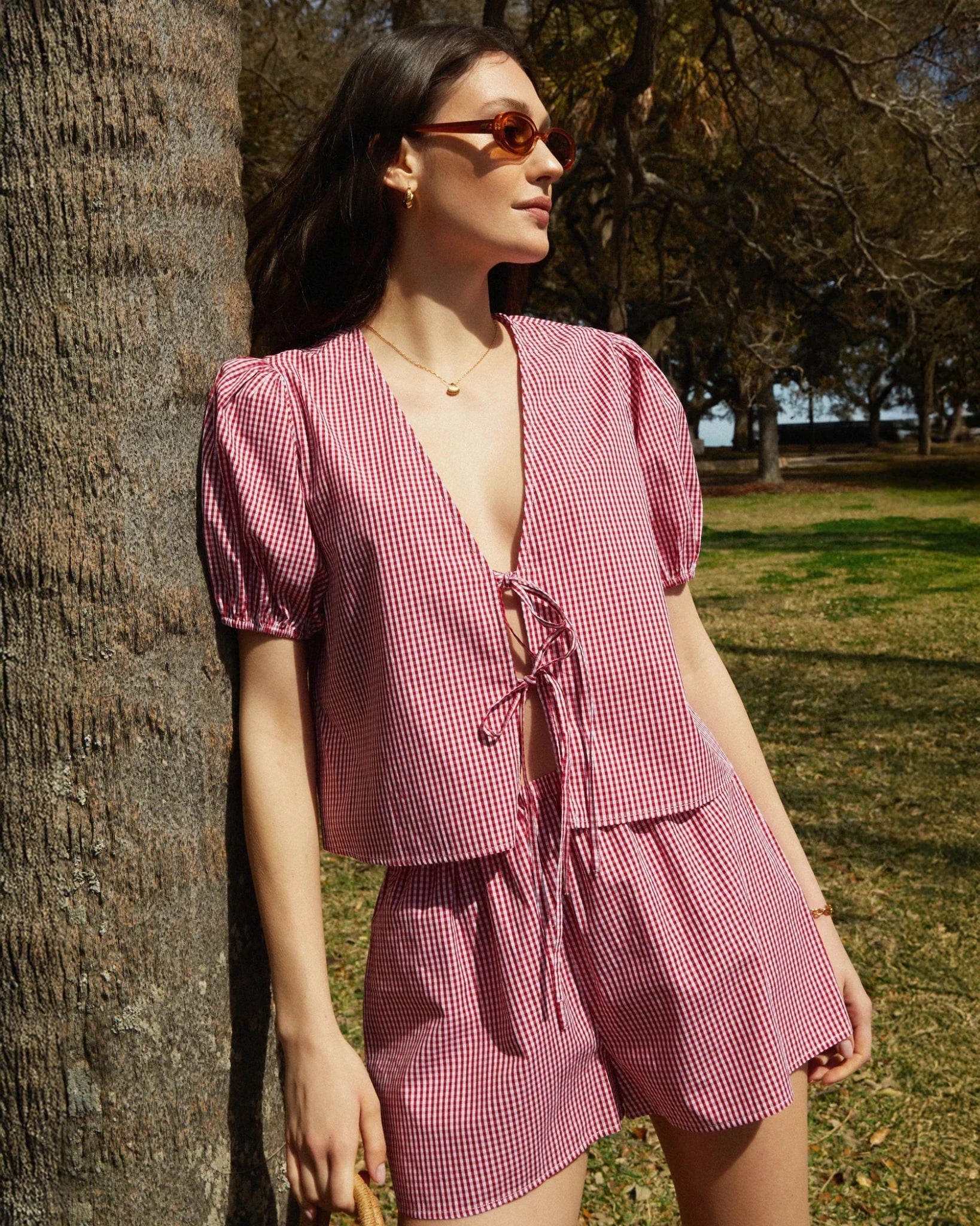 Salma Plaid Tie-front Two-Piece Set