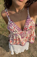 Sofia Embroidered Boho Tassel Tie Cami Top
