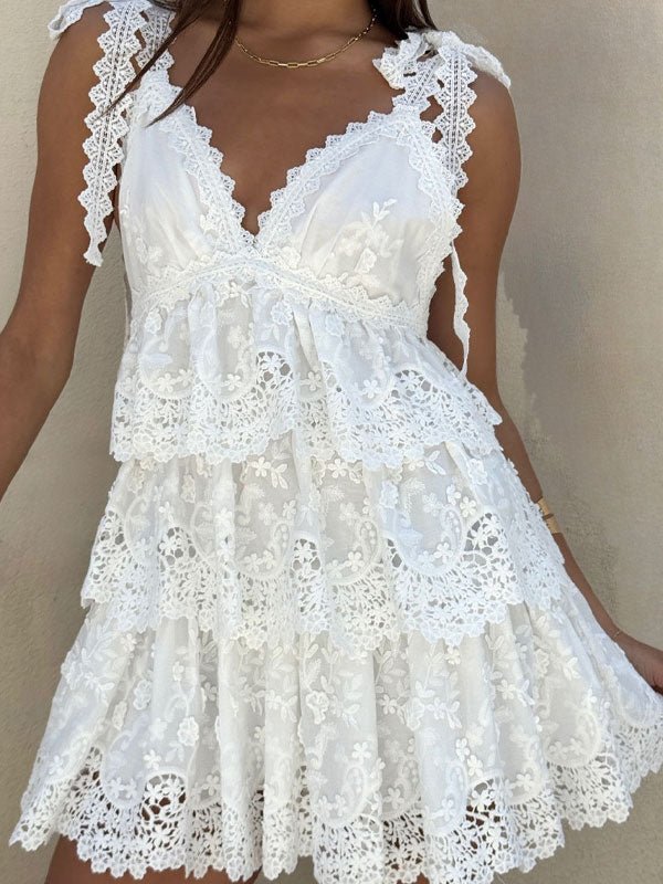 Sophia V-Neck Tiered Lace Mini Dress